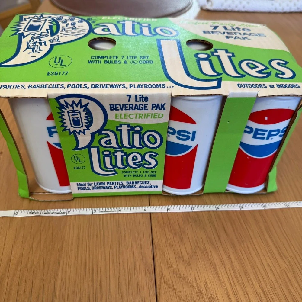 VTG Pepsi Patio Lites Electric 7 Lite Beverage Pak‎ Party String Lights Complete